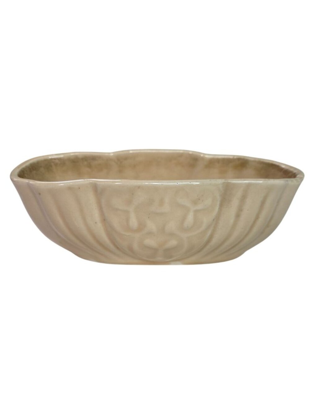 Vtg McCoy Art Nouveau Beige Ceramic Planter Scalloped Edges Floral USA 734